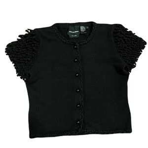 Michael Simon women’s small vintage curly short sleeve buttoned cardigan, black